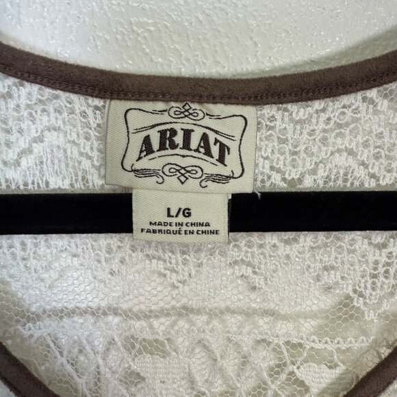 Ariat Womens Large Ivory Suede Trim Lace Top Boho Western Layer Rodeo Casual - Picture 4 of 11